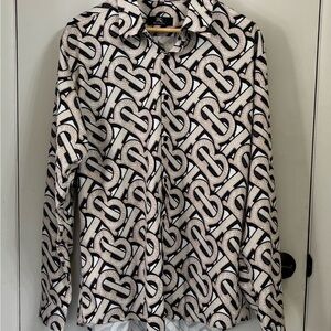 Burberry Beige/Black TB Monogram Printed Silk Shirt XXL (Tag: 18 | 34-35)